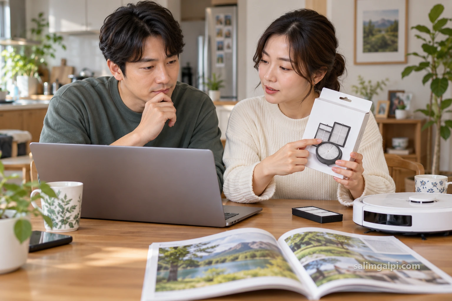 제품 가격과 관리할 부품을 함께 의논하는 두 사람