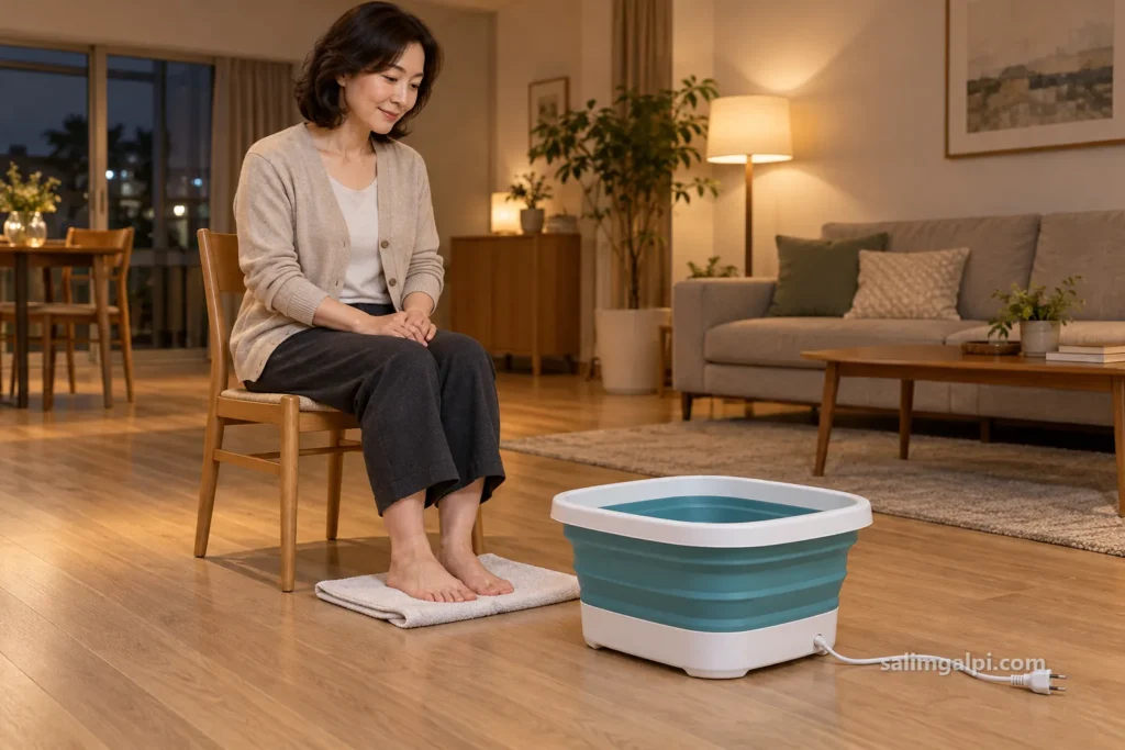 접이식 족욕기, 찬물을 넣고 켜면 따뜻해질까요?